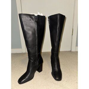 NW NEW Dolce Vita Women's Fynn Black Leather Knee High Block Heel Boots Size 8.5